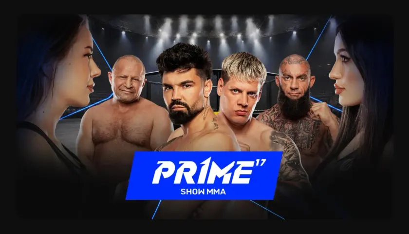 Zwiastun gali PRIME MMA 17: czterech zawodników i dwie kobiety w kadrze, gotowi na emocjonujące starcia.